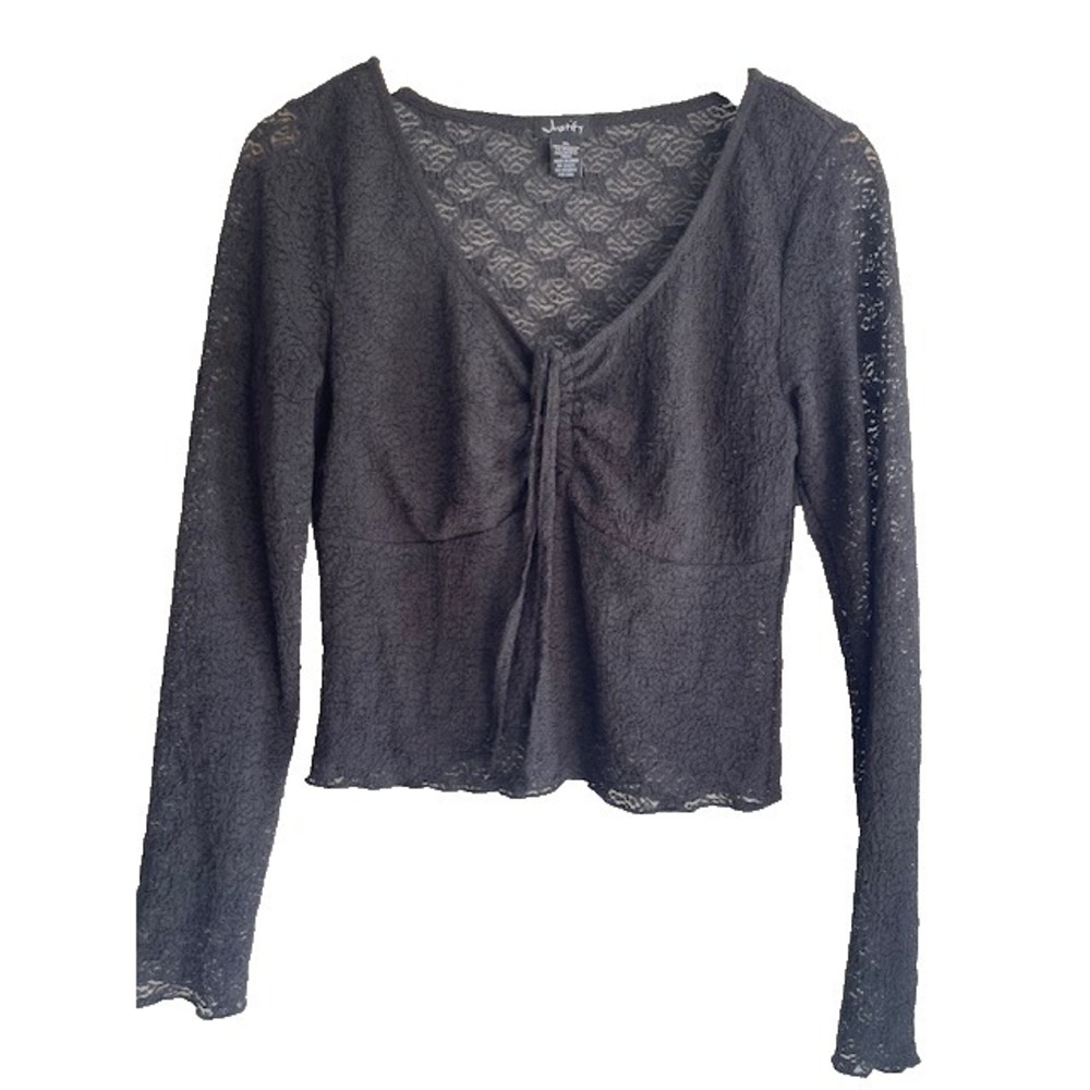 Justify Black Sheer Lace Long Sleeve Shirt Size Xl